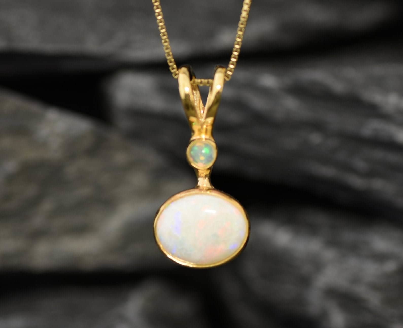 Gold Opal Pendant, Natural Opal Pendant, October Birthstone, Real Opal Pendant, Australian Opal, Vintage Opal Pendant, Gold Pendant, Opal