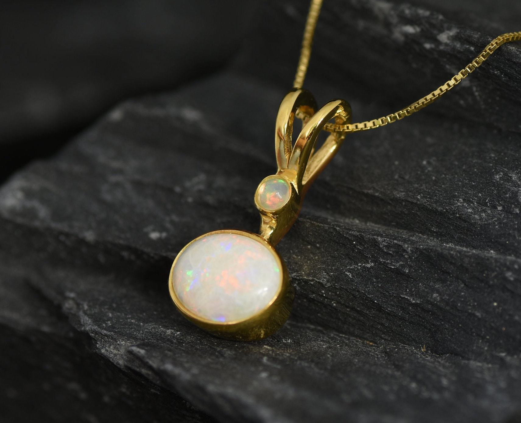 Gold Opal Pendant, Natural Opal Pendant, October Birthstone, Real Opal Pendant, Australian Opal, Vintage Opal Pendant, Gold Pendant, Opal