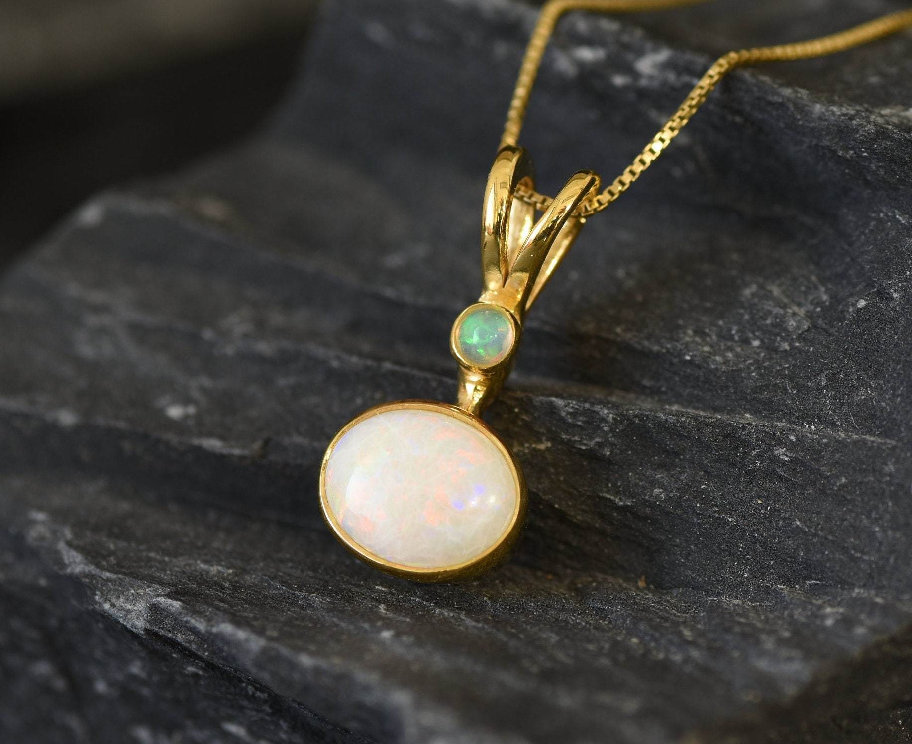 Gold Opal Pendant, Natural Opal Pendant, October Birthstone, Real Opal Pendant, Australian Opal, Vintage Opal Pendant, Gold Pendant, Opal