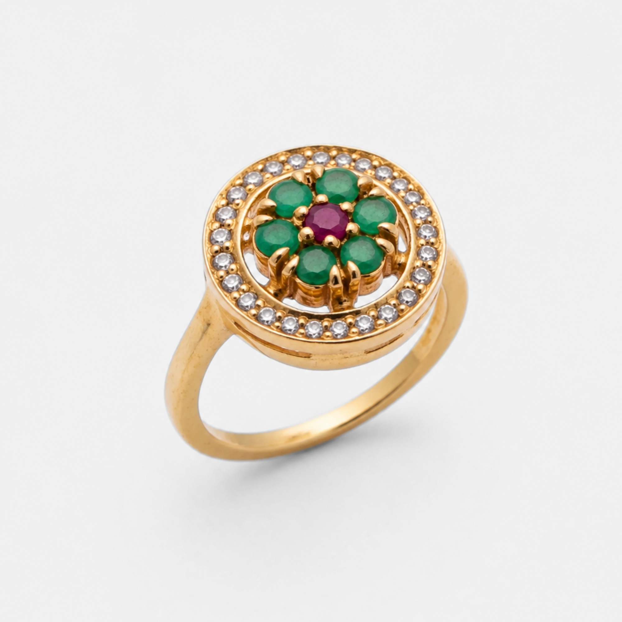 Natural Emerald Ring made in 18k Gold Vermeil with Round Natural Green Emerald in Halo setting, May Birthstone gift idea, symbolizes growth, harmony, and deep emotional healing, ideal for everyday wear and perfect for birthday gifting and special occasions.