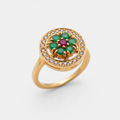 Natural Emerald Ring made in 18k Gold Vermeil with Round Natural Green Emerald in Halo setting, May Birthstone gift idea, symbolizes growth, harmony, and deep emotional healing, ideal for everyday wear and perfect for birthday gifting and special occasions.