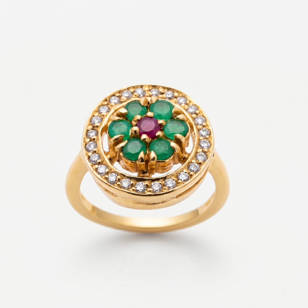 Stunning 18k Gold Vermeil Emerald Ring featuring a Round Green Emerald, a symbol of renewal and cherished moments.
