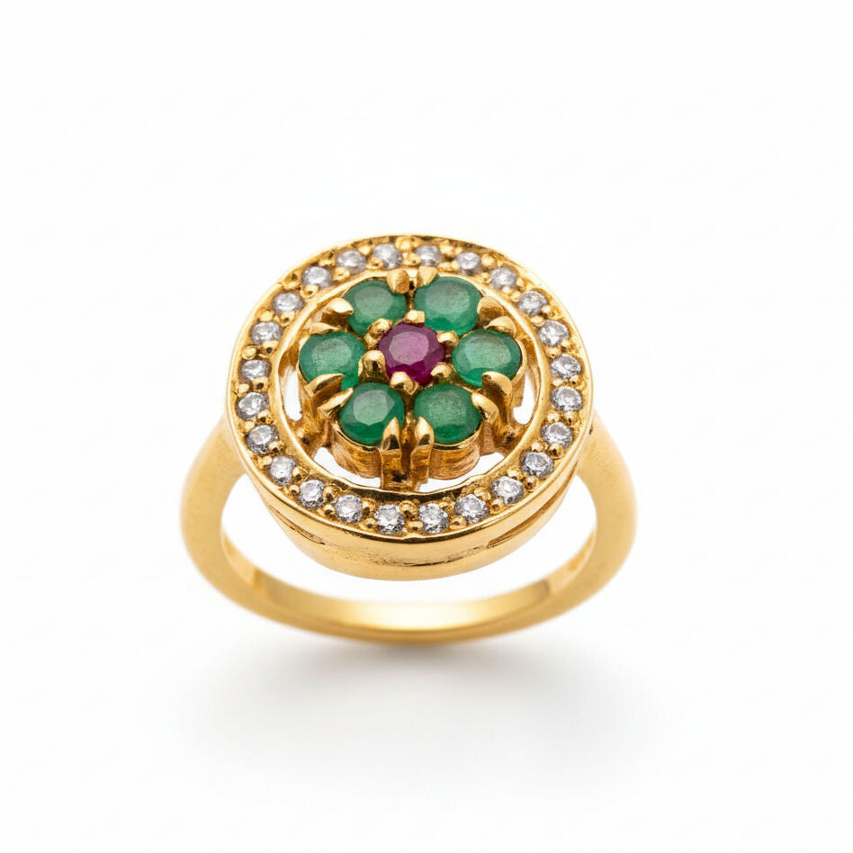 Natural Emerald Ring made in 18k Gold Vermeil with Round Natural Green Emerald in Halo setting, May Birthstone gift idea, symbolizes growth, harmony, and deep emotional healing, ideal for everyday wear and perfect for birthday gifting and special occasions.