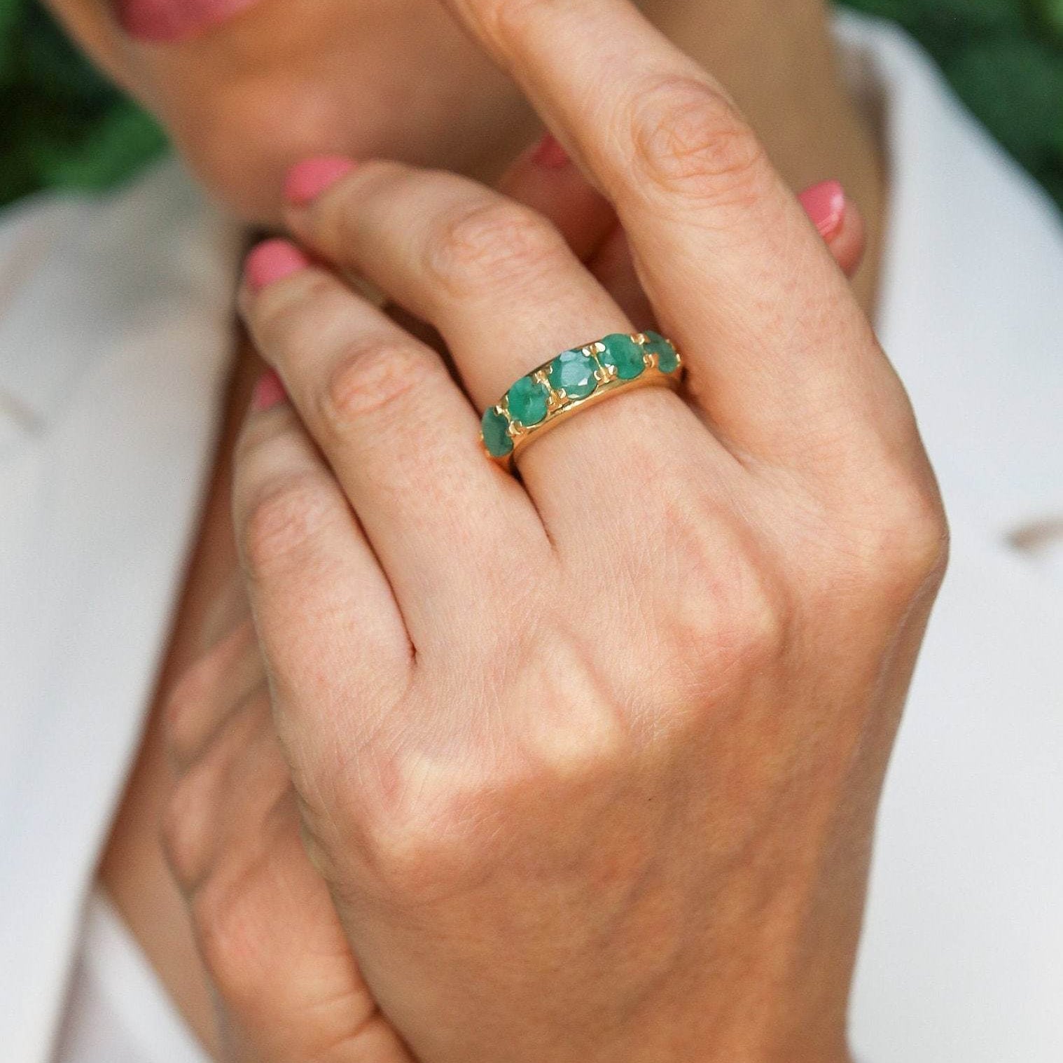 Elegant 18k Gold Vermeil ring featuring a round Natural Emerald, perfect for May birthdays and special occasions.