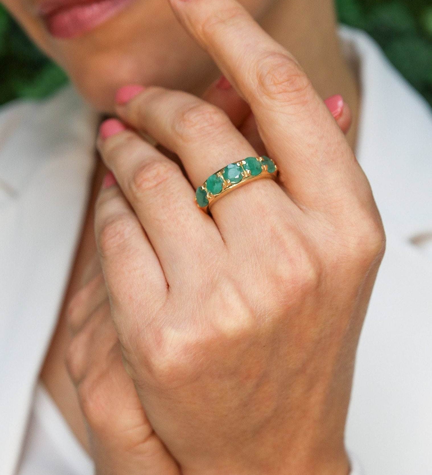 Elegant 18k Gold Vermeil ring featuring a round Natural Emerald, perfect for May birthdays and special occasions.
