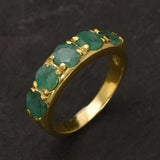 Gold Emerald Band - Green Wide Ring - Genuine Emerald Ring