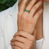 Gold Emerald Band - Green Wide Ring - Genuine Emerald Ring