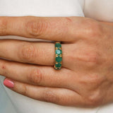 Gold Emerald Band - Green Wide Ring - Genuine Emerald Ring