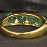 Gold Emerald Band - Green Wide Ring - Genuine Emerald Ring