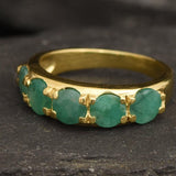 Gold Emerald Band - Green Wide Ring - Genuine Emerald Ring