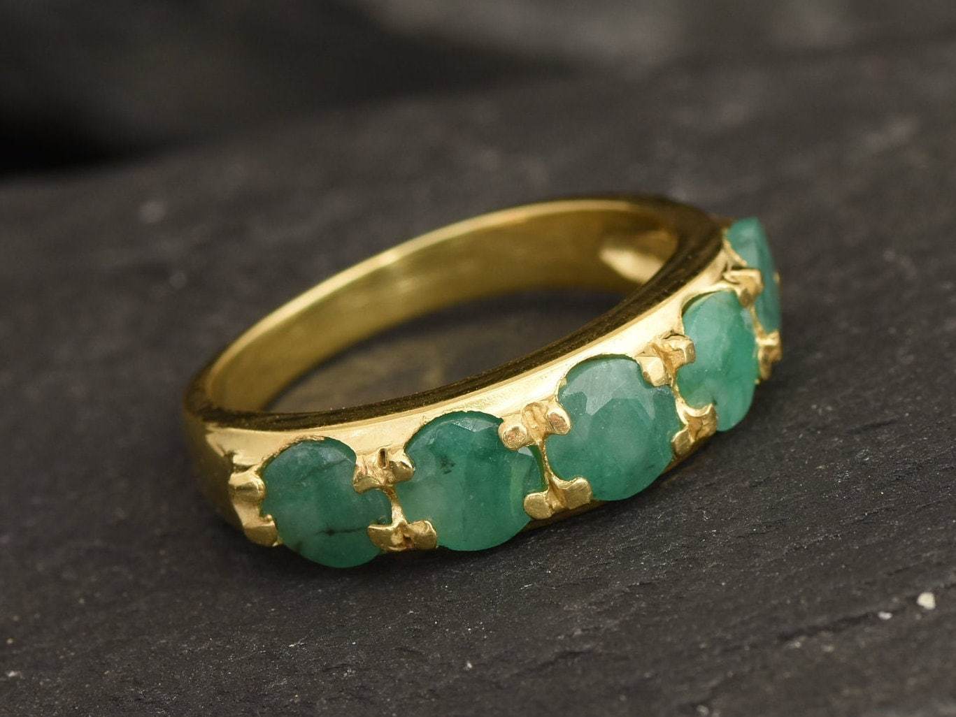 Natural Emerald Ring made in 18k Gold Vermeil with Round Natural Green Emerald in Prong setting, May Birthstone gift idea, symbolizes growth, harmony, and deep emotional healing, ideal for everyday wear and perfect for birthday gifting and special occasions.
