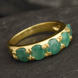 Gold Emerald Band - Green Wide Ring - Genuine Emerald Ring