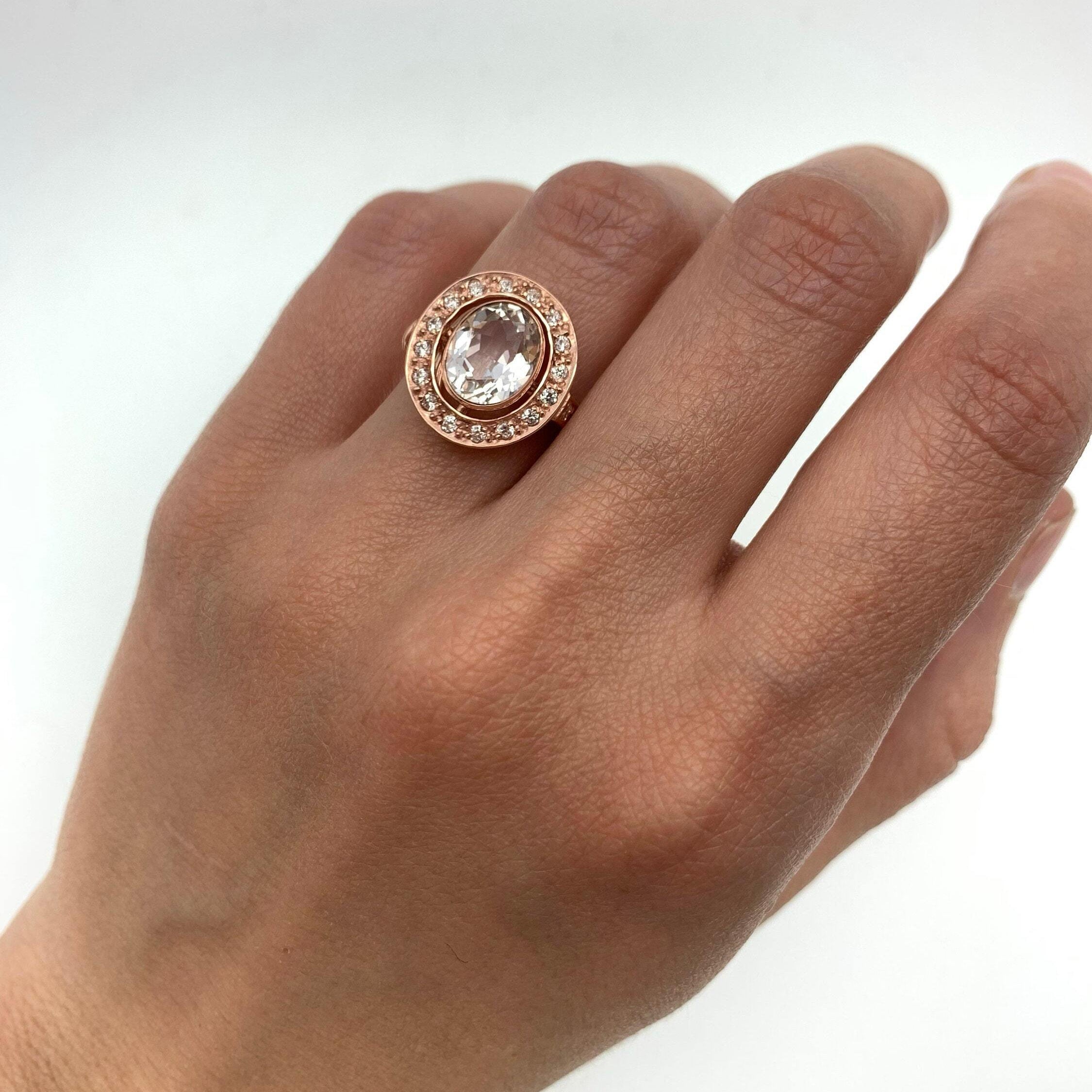 Gold White Topaz Ring, Antique Topaz Ring, Natural White Topaz, Rose Gold Ring, Gold Promise Ring, Rose Gold Engagement Ring, Proposal Ring