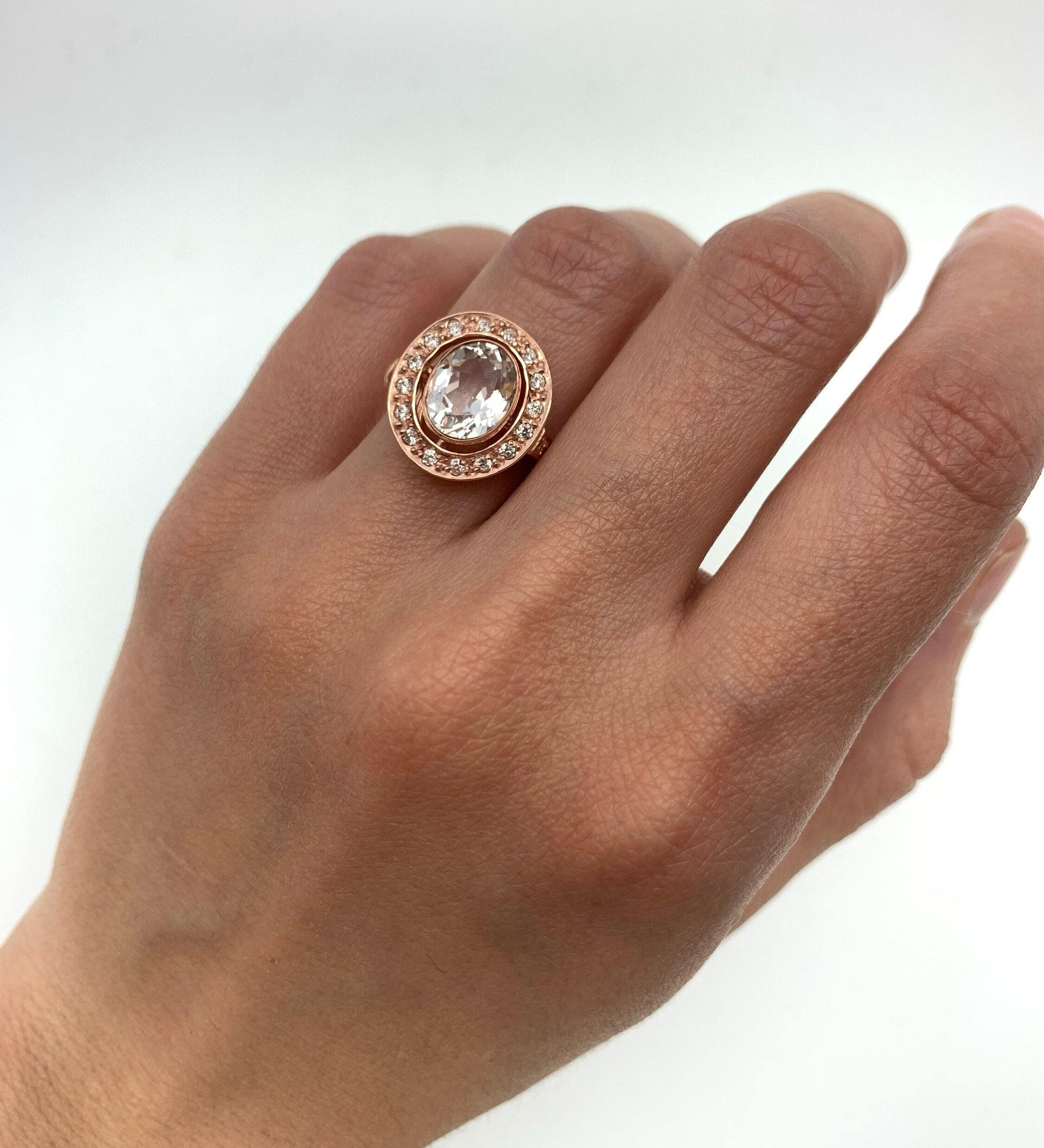 Gold White Topaz Ring, Antique Topaz Ring, Natural White Topaz, Rose Gold Ring, Gold Promise Ring, Rose Gold Engagement Ring, Proposal Ring