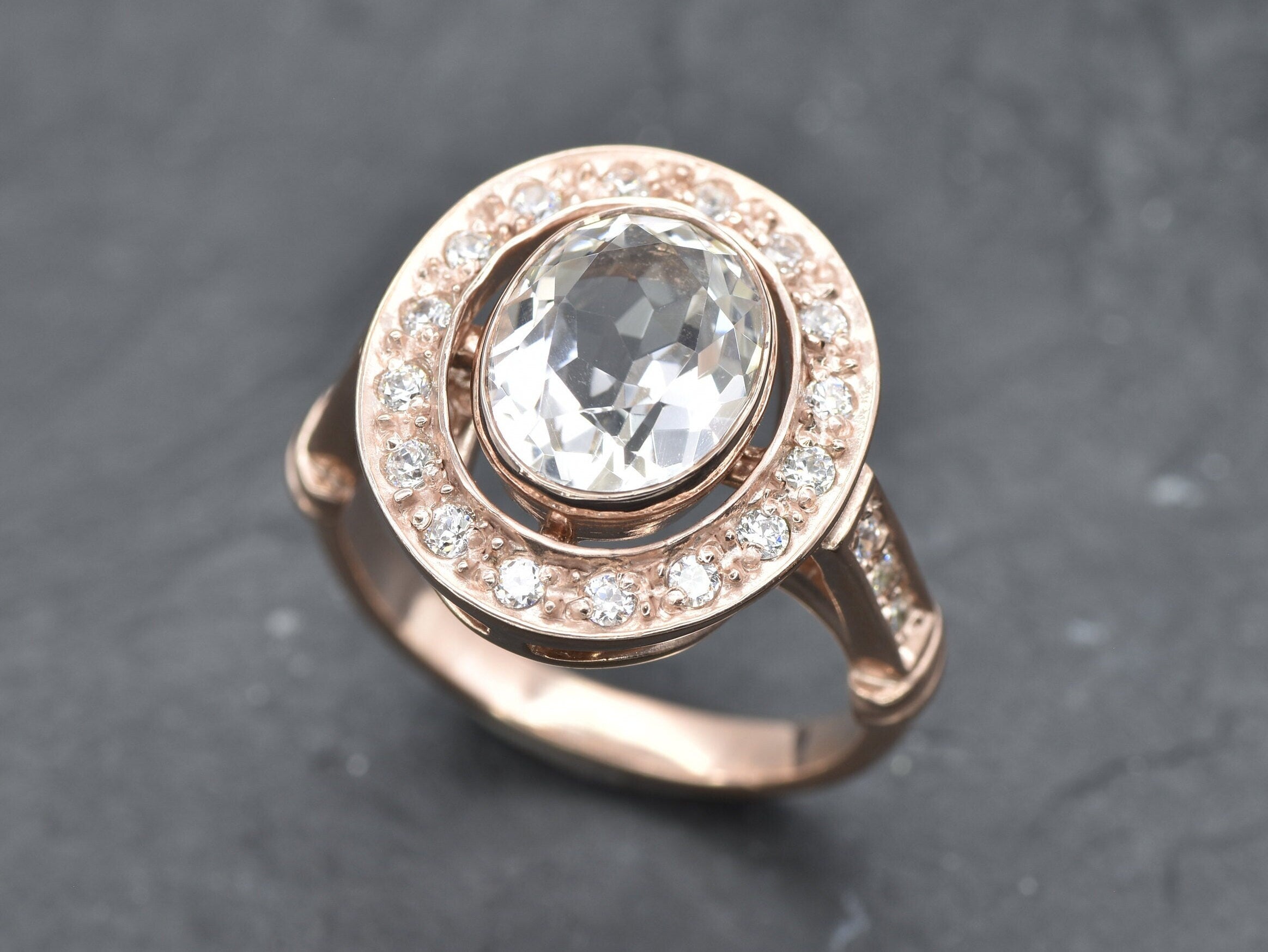 Gold White Topaz Ring, Antique Topaz Ring, Natural White Topaz, Rose Gold Ring, Gold Promise Ring, Rose Gold Engagement Ring, Proposal Ring