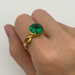 Elegant 18k Gold Vermeil ring featuring a Round Created Green Emerald, perfect for May birthdays and special occasions.