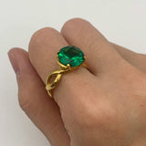 Elegant 18k Gold Vermeil ring featuring a Round Created Green Emerald, perfect for May birthdays and special occasions.