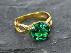 Created Emerald Ring made in 18k Gold Vermeil with Round Created Green Emerald in Prong setting, May Birthstone gift idea, symbolizes, ideal for everyday wear and perfect for birthday gifting and special occasions.