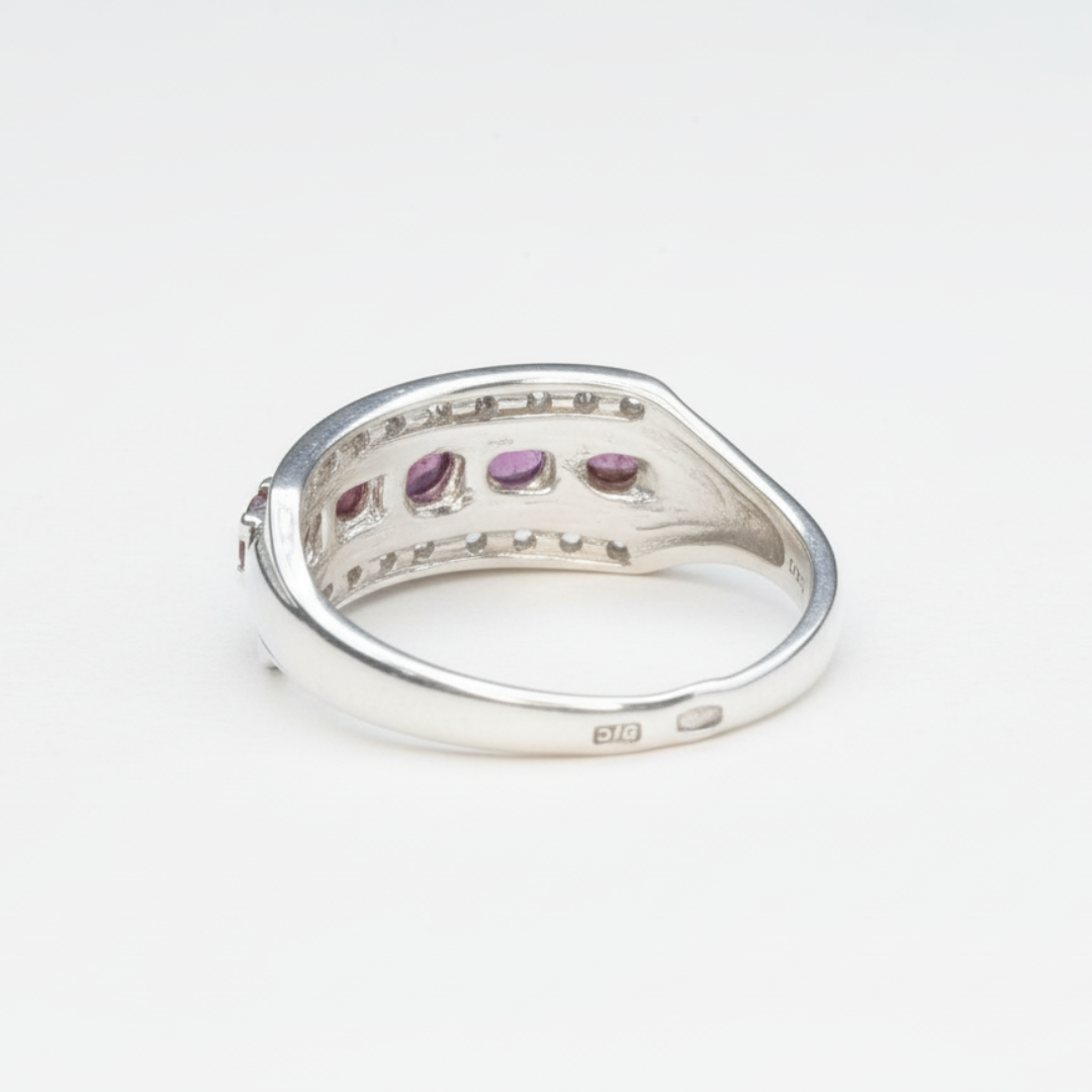Charming 925 Sterling Silver ring showcasing a deep Round Natural Red Ruby, a meaningful gift for birthdays and special moments.