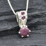 Natural Ruby Pendant made in 925 Sterling Silver with Round Natural Red Ruby in Prong setting, July Birthstone gift idea, symbolizes nobility, purity, and passion, ideal for everyday wear and perfect for birthday gifting and special occasions.