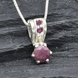 Natural Ruby Pendant made in 925 Sterling Silver with Round Natural Red Ruby in Prong setting, July Birthstone gift idea, symbolizes nobility, purity, and passion, ideal for everyday wear and perfect for birthday gifting and special occasions.