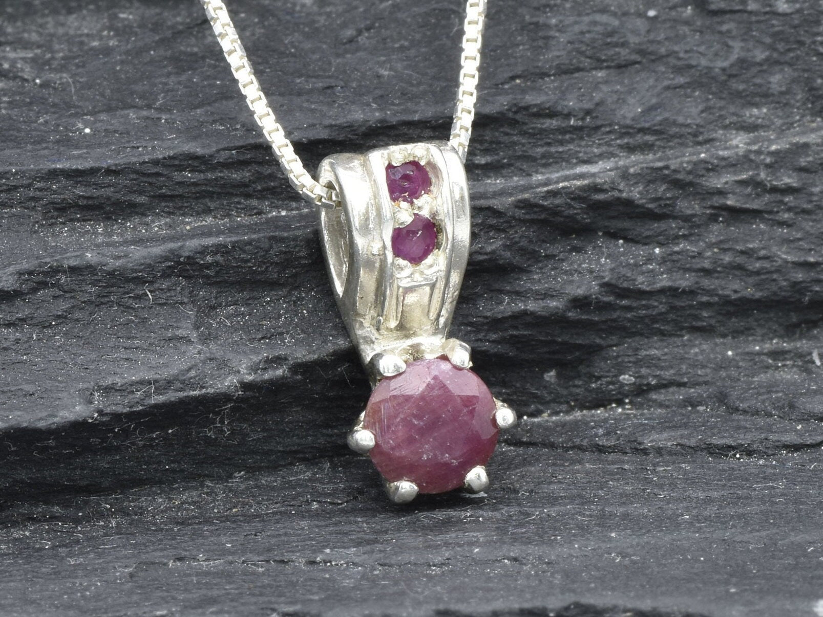 Natural Ruby Pendant made in 925 Sterling Silver with Round Natural Red Ruby in Prong setting, July Birthstone gift idea, symbolizes nobility, purity, and passion, ideal for everyday wear and perfect for birthday gifting and special occasions.