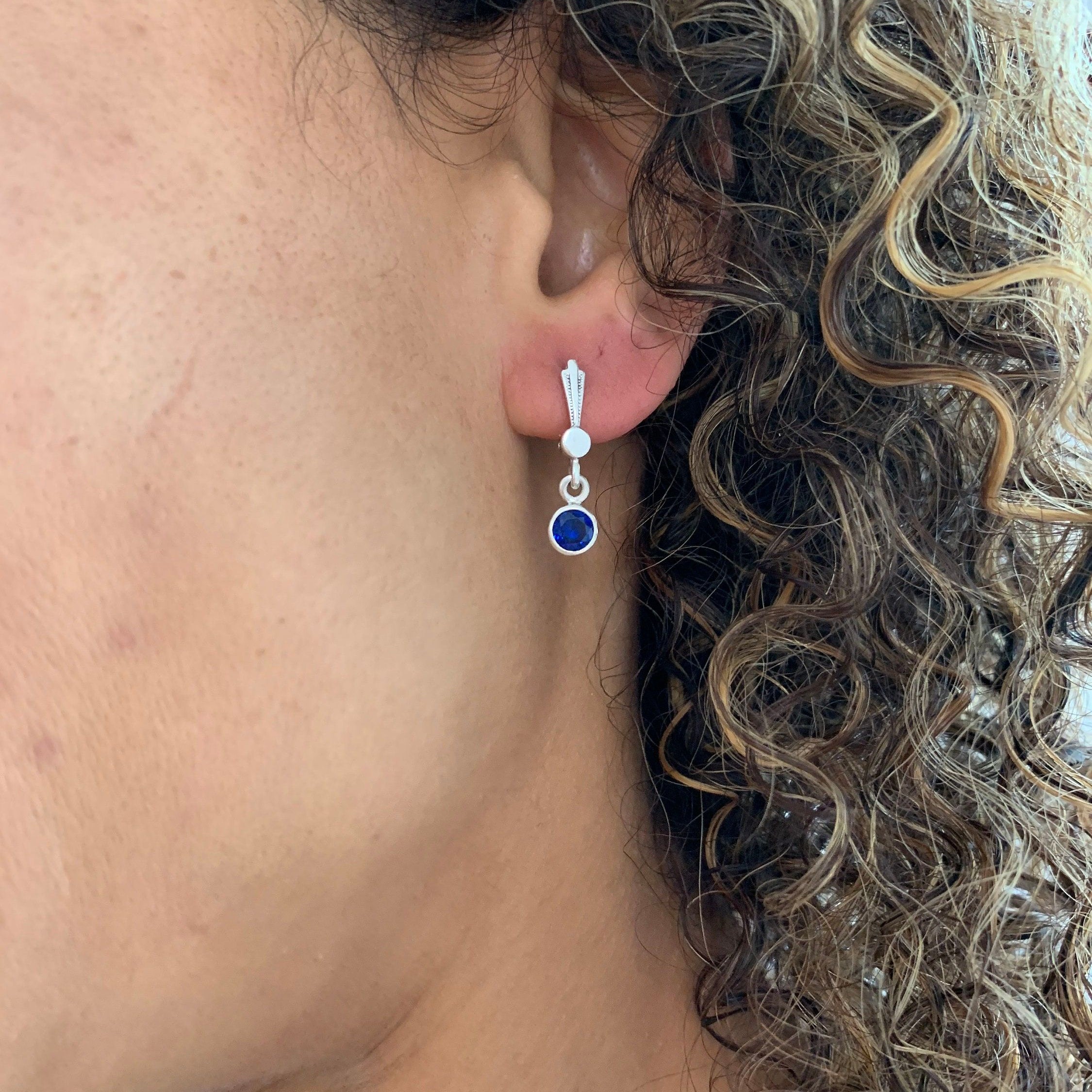 Created Sapphire Stud Earrings in 925 Sterling Silver, ideal September birthstone gift symbolizing sincerity and faithfulness.