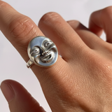 Moon Face Ring - Delightful Silver Mood Ring in 925 Sterling Silver, an ideal choice for birthdays and memorable occasions.