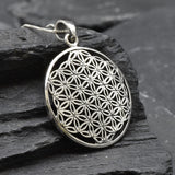 Silver Mandala Pendant - Flower Of Life Necklace - Silver Statement Necklace