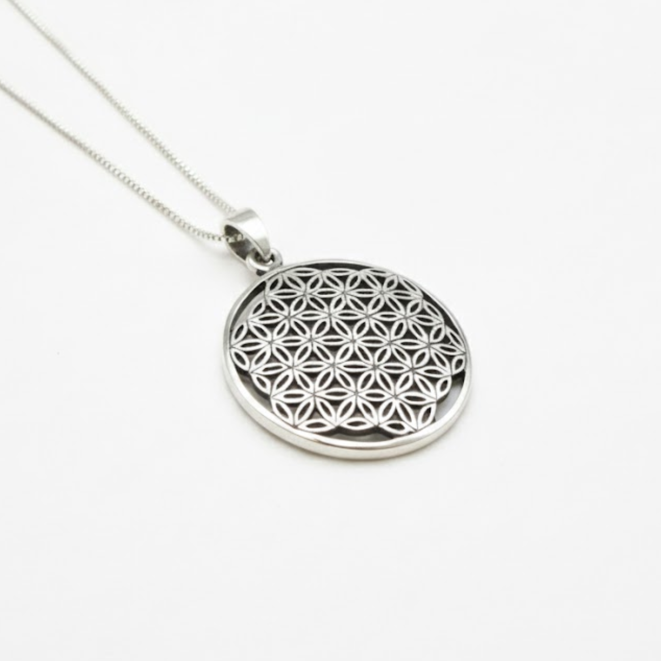 Silver Mandala Pendant - Elegant Flower of Life design in 925 Sterling Silver, ideal for special occasions and everyday elegance.