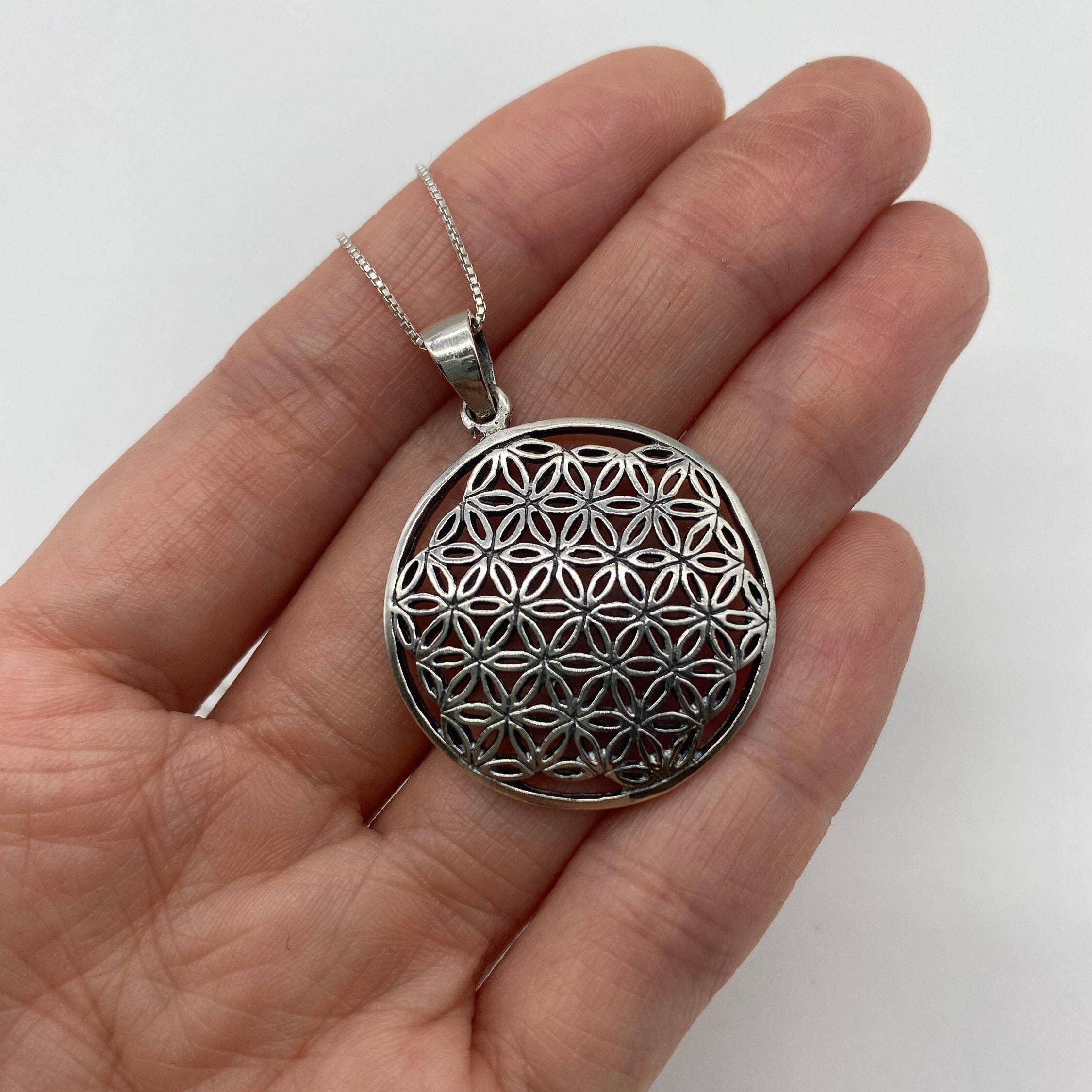Silver Mandala Pendant - Unique Flower of Life Necklace in 925 Sterling Silver, great for everyday use and thoughtful gifting.
