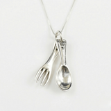 Spoon and Fork Necklace - Silver Cutlery Pendant - Food Lover Necklace