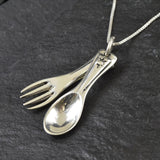 Spoon and Fork Necklace - Silver Cutlery Pendant - Food Lover Necklace