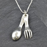 Spoon and Fork Necklace - Silver Cutlery Pendant - Food Lover Necklace