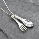 Spoon and Fork Necklace - Silver Cutlery Pendant - Food Lover Necklace