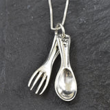 Spoon and Fork Necklace - Silver Cutlery Pendant - Food Lover Necklace