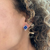 Sapphire Square Earrings- Princess Cut Earrings - Blue Gemstone Studs