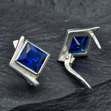 Sapphire Square Earrings- Princess Cut Earrings - Blue Gemstone Studs