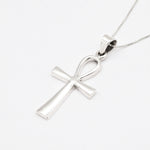 Sleek 925 Sterling Silver Ankh Necklace - Minimalist cross design, perfect for casual outfits and meaningful gifts.