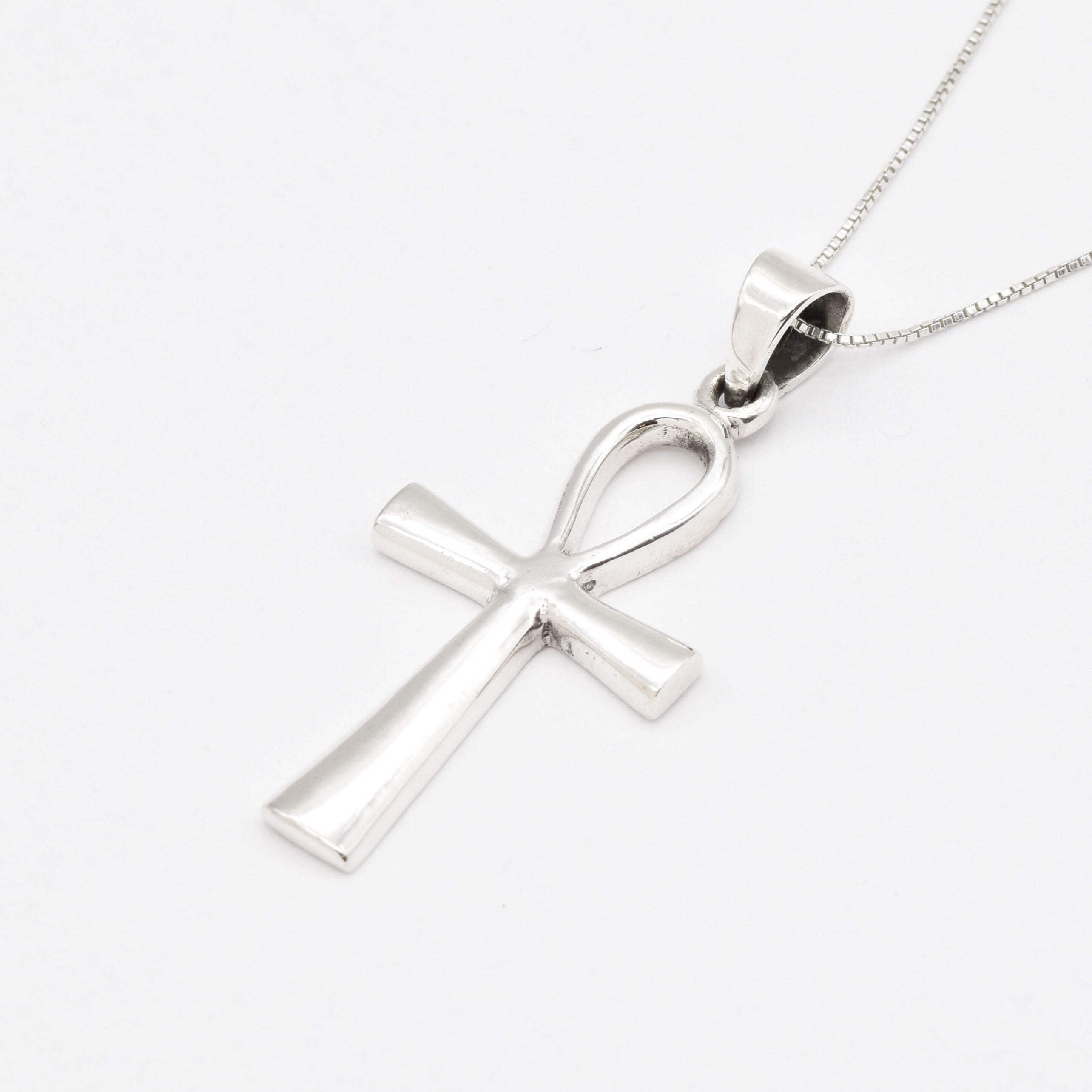 Sleek 925 Sterling Silver Ankh Necklace - Minimalist cross design, perfect for casual outfits and meaningful gifts.