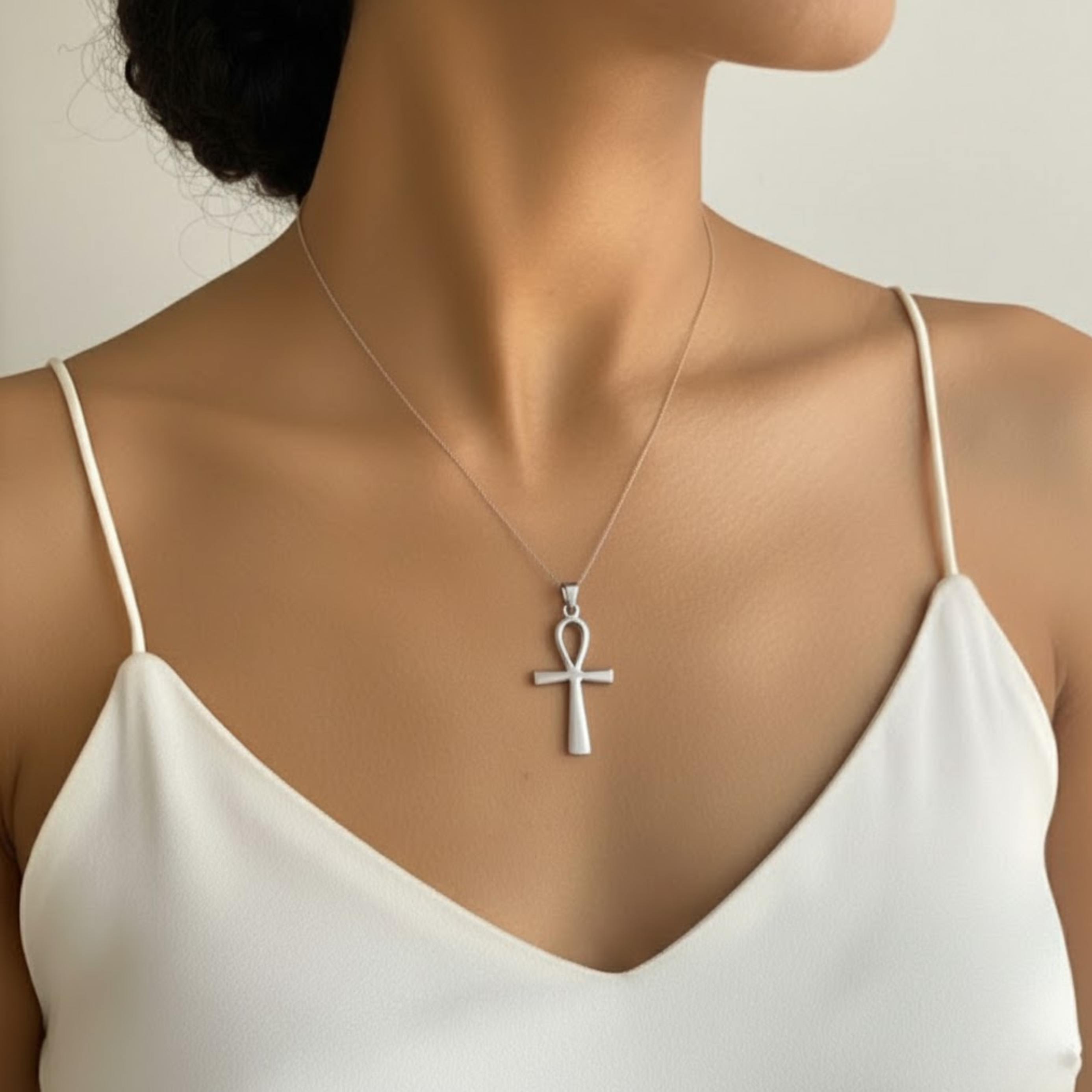 Elegant 925 Sterling Silver Ankh Pendant Necklace - Minimalist design for daily wear and special gifting.