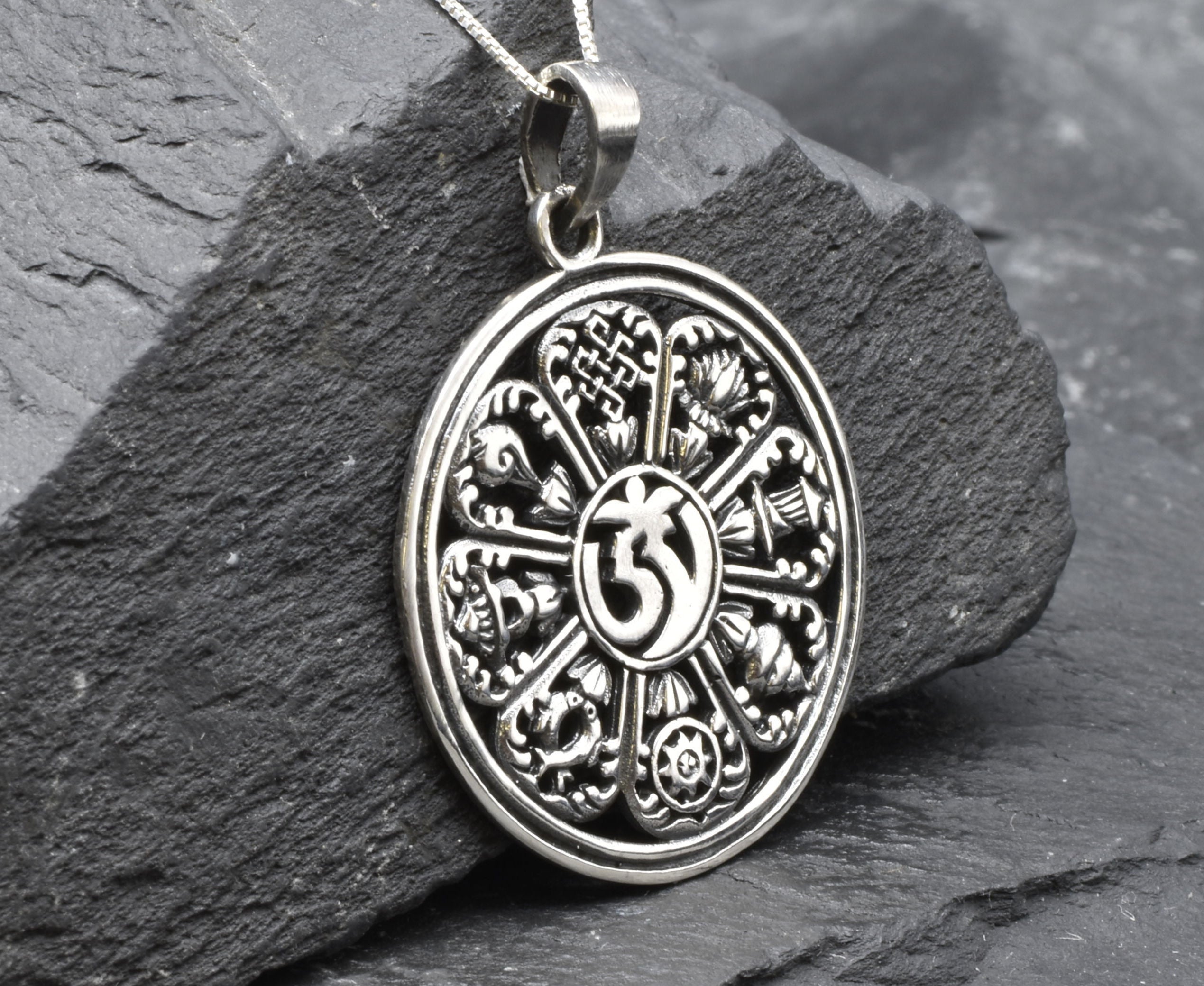 Silver Mandala Necklace - Spiritual Circle Necklace, Silver Ohm Pendan ...