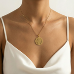 Gold Mandala Necklace showcasing a spiritual design, crafted in 18k Gold Vermeil for everyday elegance and special moments.