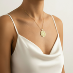Stunning Gold Mandala Necklace with a spiritual Ohm symbol, designed in 18k Gold Vermeil for timeless elegance and versatility.