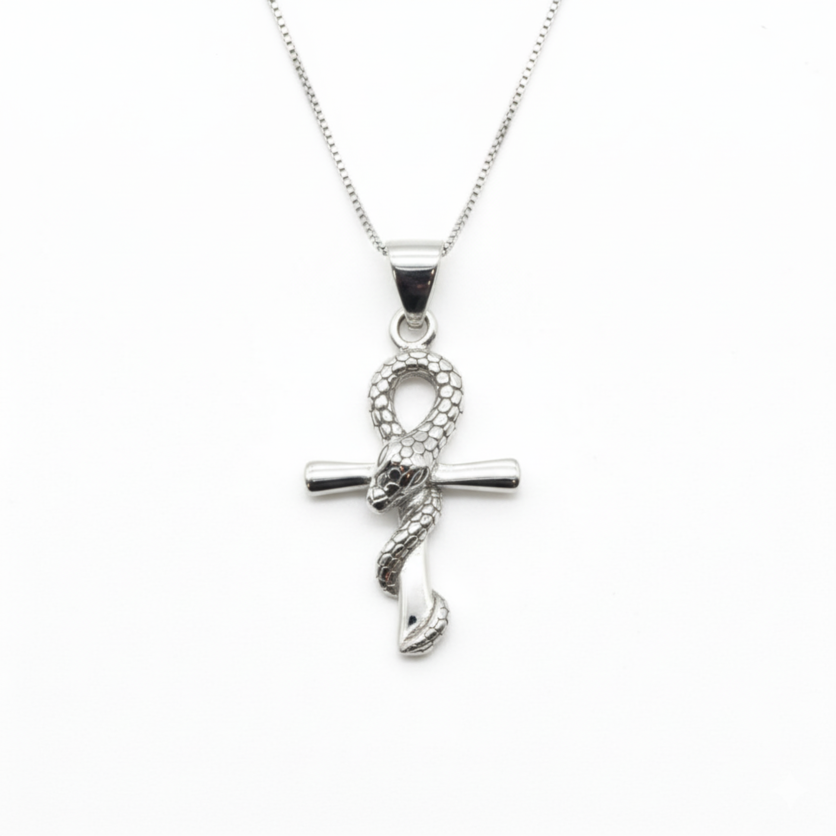 Snake Cross Necklace - Silver Cross Necklace - Egyptian Necklace made in 925 Sterling Silver. Ideal for everyday wear and perfect for birthday gifting and special occasions.