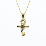 Snake Cross Necklace - Silver Cross Necklace - Egyptian Necklace