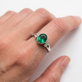 Vintage Emerald Ring - Green Oval Ring, Unique Emerald Ring