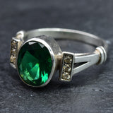 Emerald Ring, Created Emerald, Antique Ring, Green Vintage Ring, Promise Ring, 3 Carat Solitaire Ring, Proposal Ring, 925 Solid Silver Ring