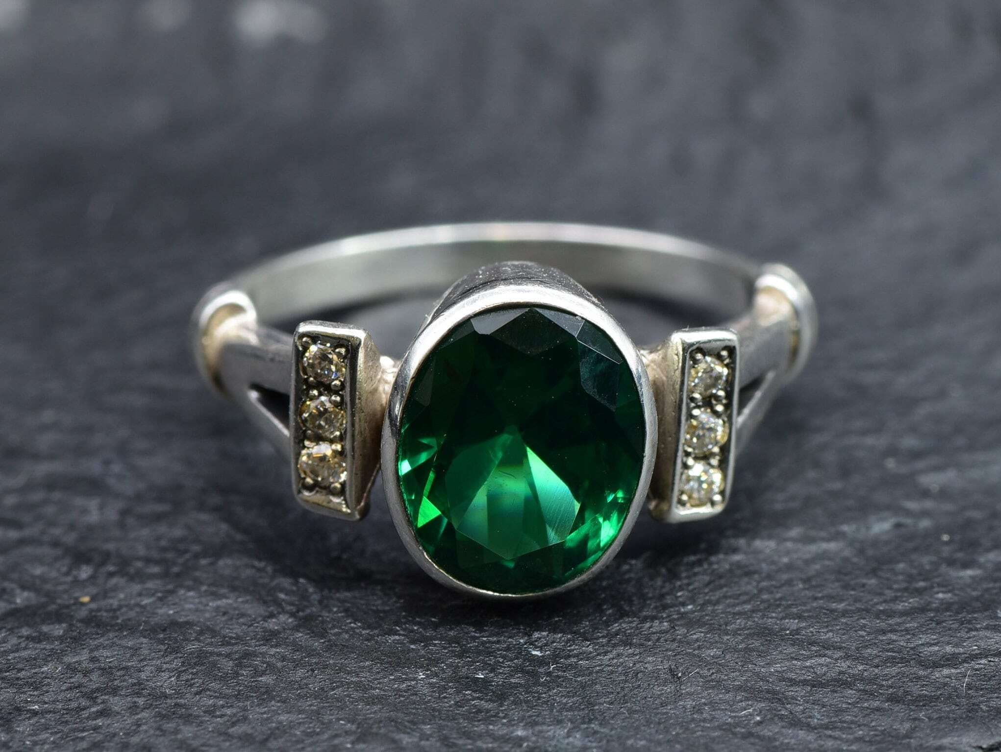 Emerald Ring, Created Emerald, Antique Ring, Green Vintage Ring, Promise Ring, 3 Carat Solitaire Ring, Proposal Ring, 925 Solid Silver Ring