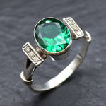 Emerald Ring, Created Emerald, Antique Ring, Green Vintage Ring, Promise Ring, 3 Carat Solitaire Ring, Proposal Ring, 925 Solid Silver Ring